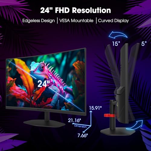 Sceptre 24" Curved Gaming Monitor - 100% sRGB, 1ms Response, Built-in Speakers