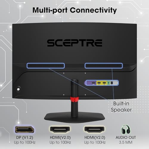 Sceptre 24" Curved Gaming Monitor - 100% sRGB, 1ms Response, Built-in Speakers