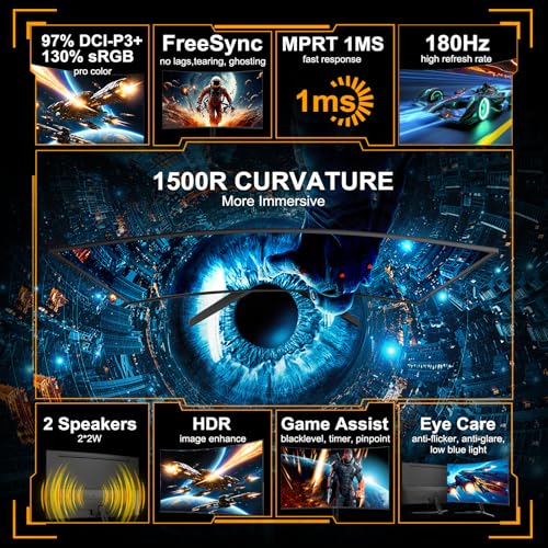 SANSUI 24" Curved Gaming Monitor - 180Hz, 1ms, FHD, FreeSync, HDR