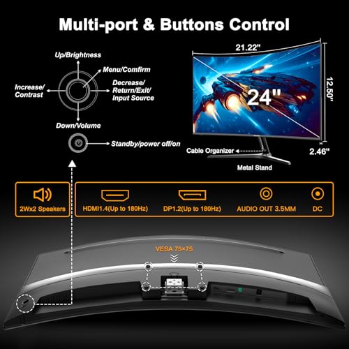 SANSUI 24" Curved Gaming Monitor - 180Hz, 1ms, FHD, FreeSync, HDR