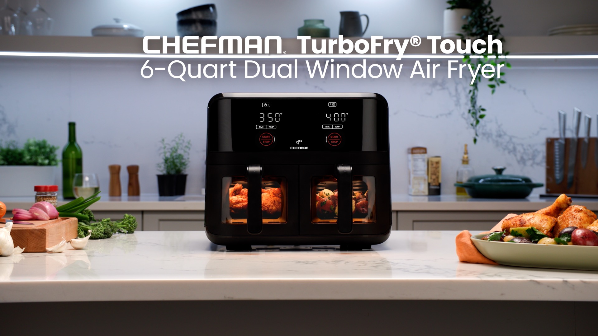 Chefman 6-Quart Dual Zone Air Fryer with Independent Baskets and Digital Controls