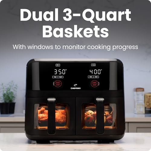 Chefman 6-Quart Dual Zone Air Fryer with Independent Baskets and Digital Controls