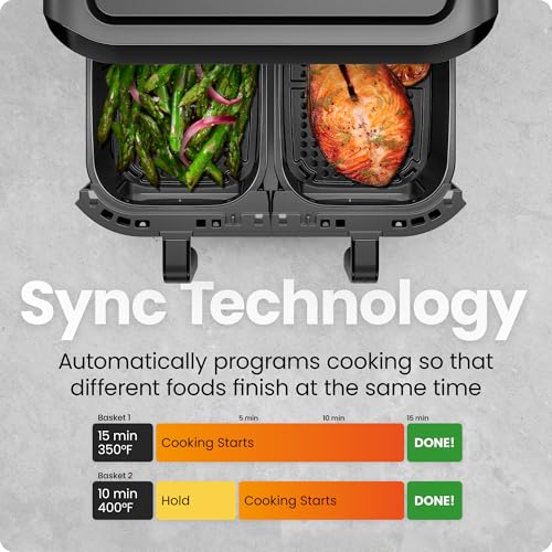 Chefman 6-Quart Dual Zone Air Fryer with Independent Baskets and Digital Controls