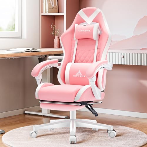 Premium Pink Ergonomic Gaming Chair with Footrest and Lumbar Support