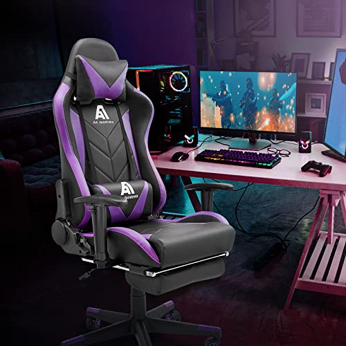 Ergonomic High-Back Gaming Chair with Adjustable Footrest - Black/Purple