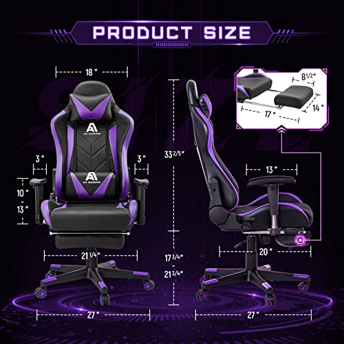 Ergonomic High-Back Gaming Chair with Adjustable Footrest - Black/Purple