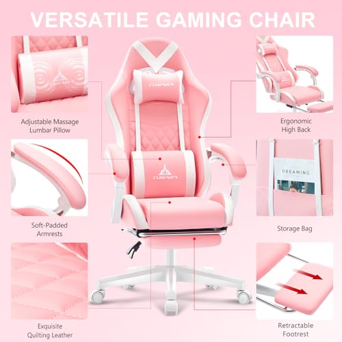 Premium Pink Ergonomic Gaming Chair with Footrest and Lumbar Support