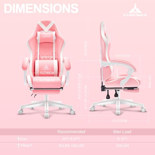 Premium Pink Ergonomic Gaming Chair with Footrest and Lumbar Support