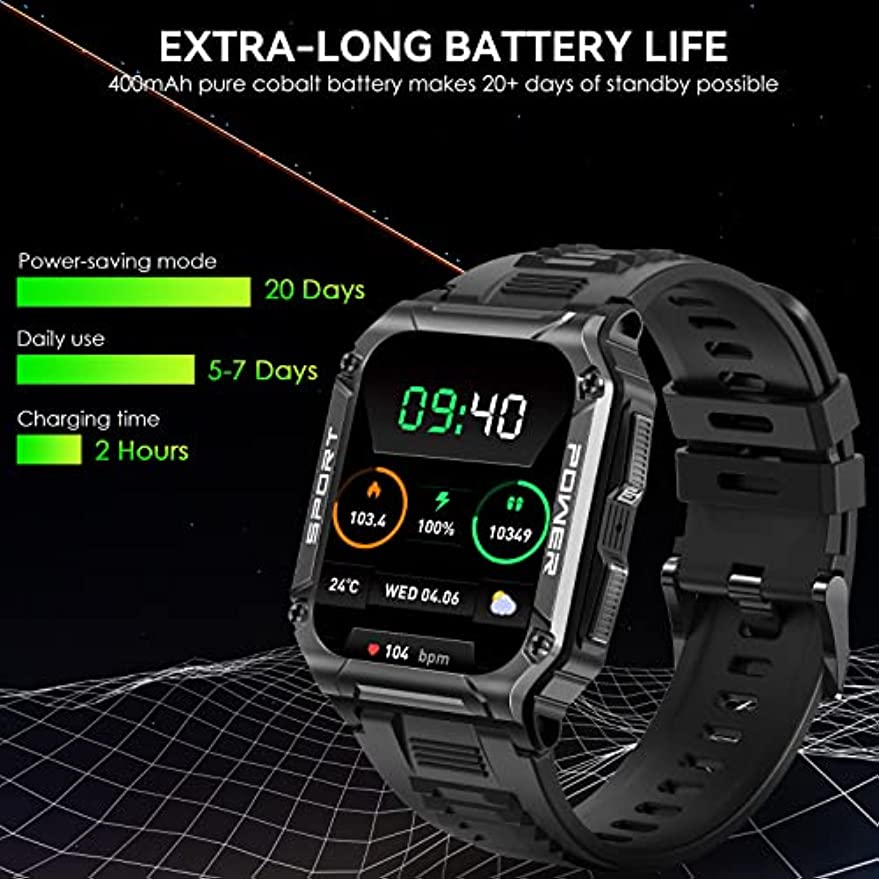 Rugged NEKTOM NX6 Smartwatch for Men - Military-Grade HD Display, Tactical Sports Watch