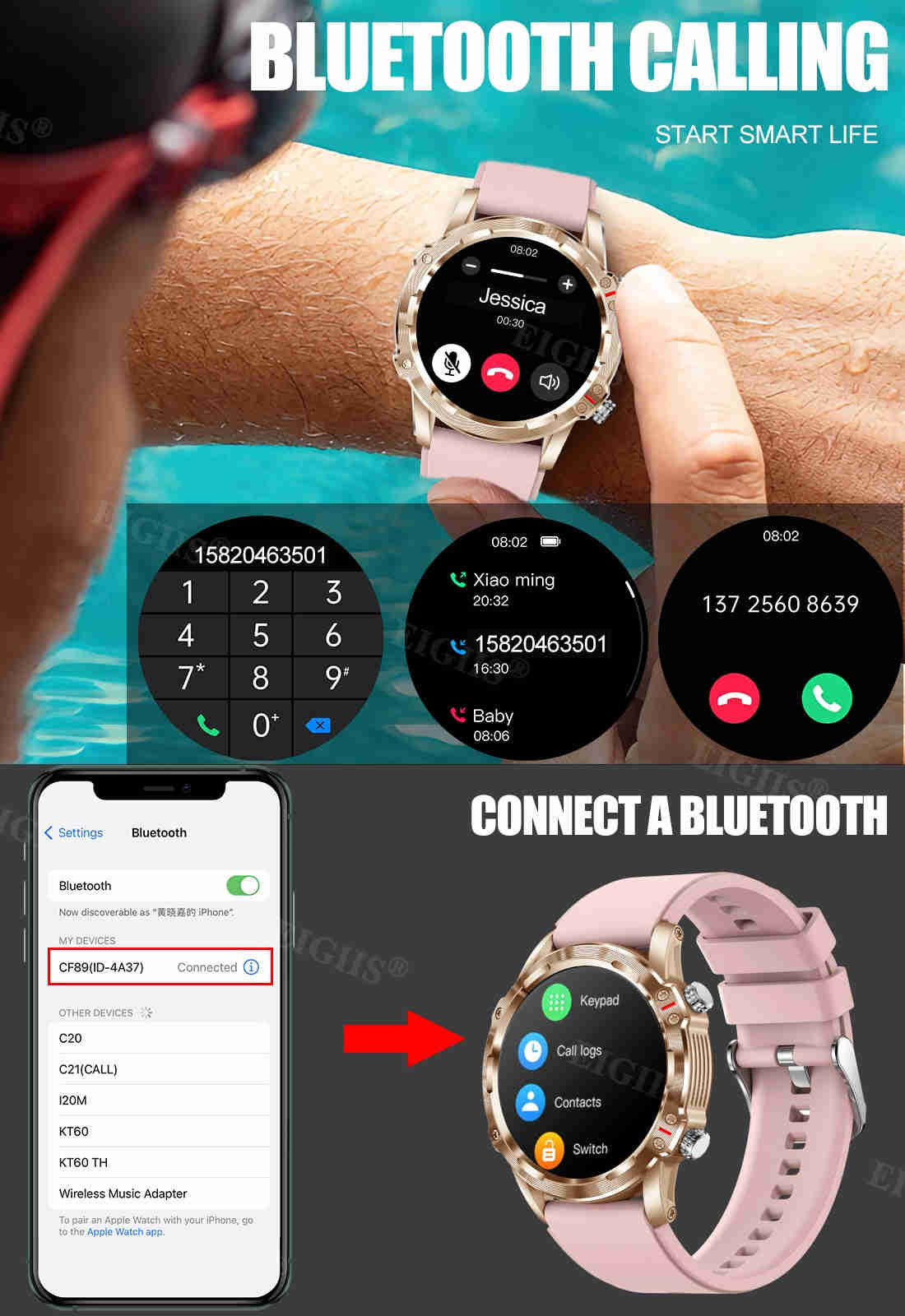NEKTOM 1.32" Full Touch Screen Smartwatch CF89 - Sporty Style with Advanced Features