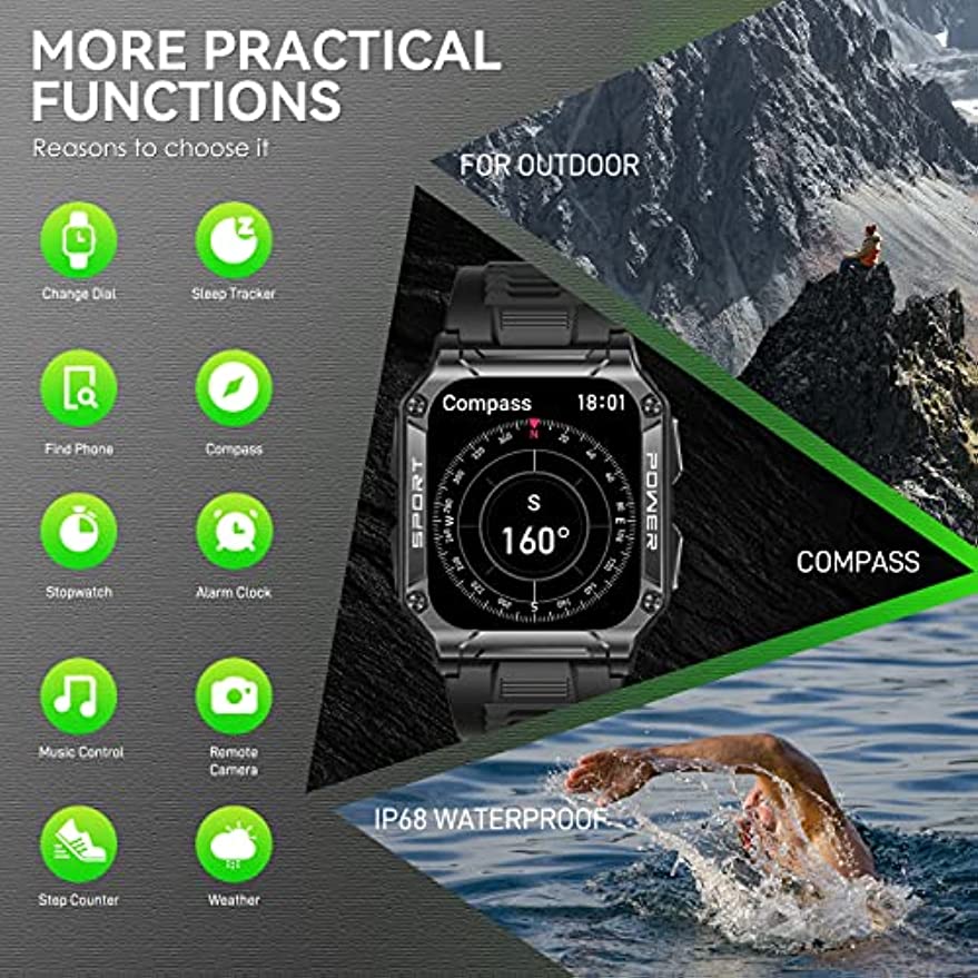 Rugged NEKTOM NX6 Smartwatch for Men - Military-Grade HD Display, Tactical Sports Watch