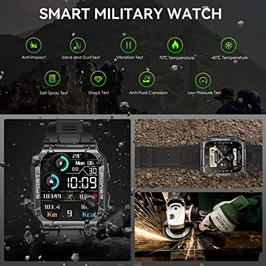Rugged NEKTOM NX6 Smartwatch for Men - Military-Grade HD Display, Tactical Sports Watch