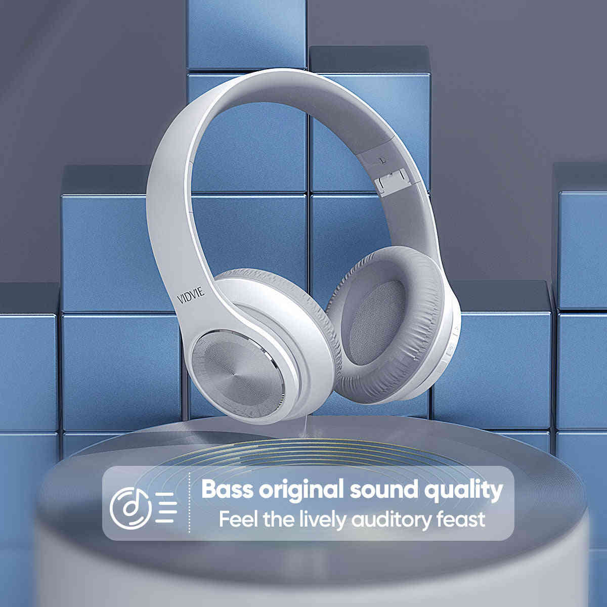Wireless Bluetooth 5.0 Over-Ear Headphones with Deep Bass - White