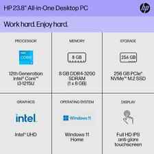 HP 24" Touchscreen All-In-One PC with Intel i3-1215U, 8GB RAM, 256GB SSD