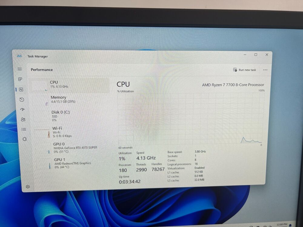 Skytech Elite Gaming PC - AMD Ryzen 7 7700, 3.8GHz, 16GB DDR5, 1TB SSD, RTX4070 Super