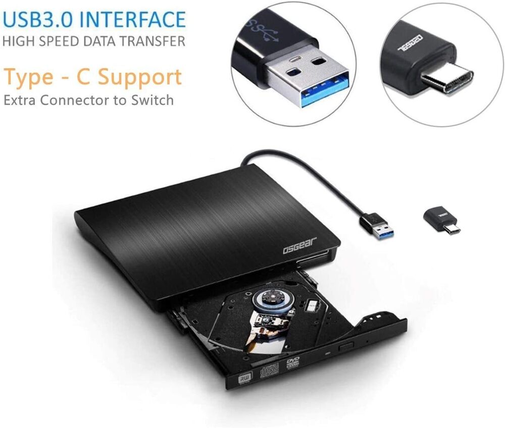 Ultra Slim USB 3.0 External CD/DVD RW Drive, Black