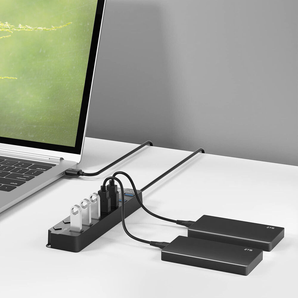 7-Port USB 3.0 Hub Splitter Adapter - Ultra-Fast Data Transfer and Charging Station