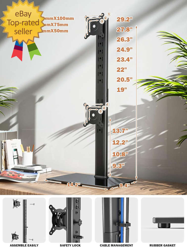 Ergonomic Vertical Dual Monitor Stand - Optimize Your Workspace