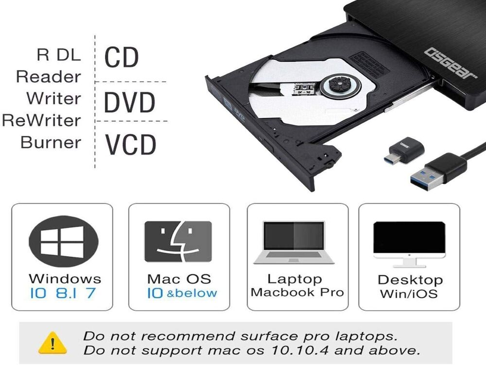Ultra Slim USB 3.0 External CD/DVD RW Drive, Black