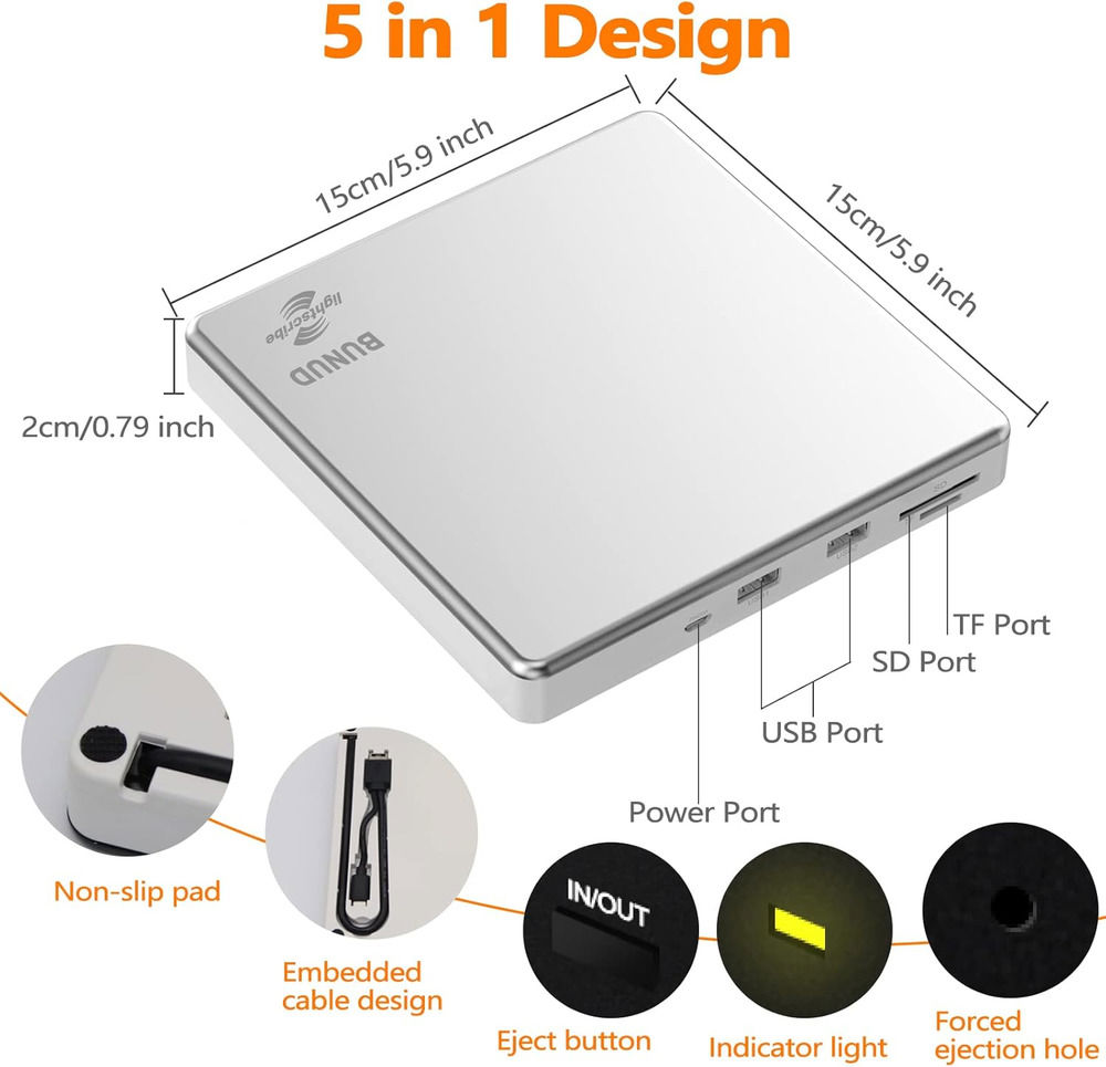 Enhanced Portable Lightscribe CD/DVD Burner with External Drive