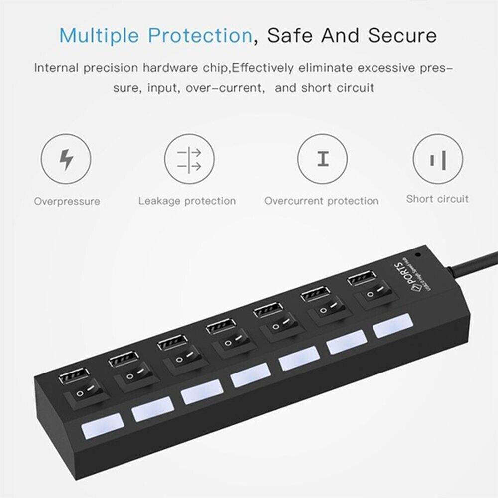 7-Port USB 2.0/3.0 Hub Splitter Adapter for Enhanced Connectivity