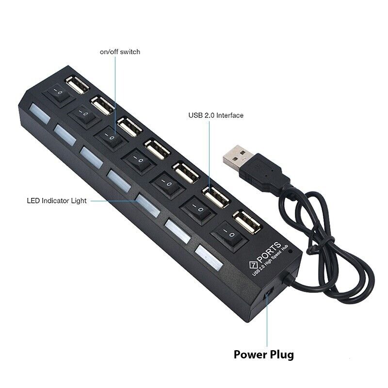 7-Port USB 2.0/3.0 Hub Splitter Adapter for Enhanced Connectivity