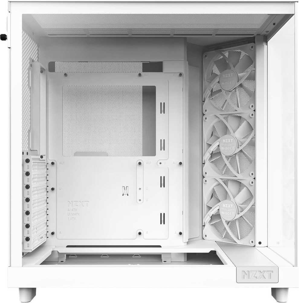NZXT H6 Flow ATX Mid-Tower Gaming PC Case - White, Dual Chamber Design