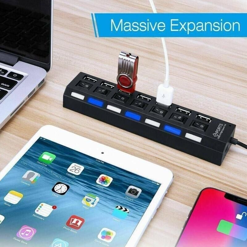 7-Port USB 2.0/3.0 Hub Splitter Adapter for Enhanced Connectivity