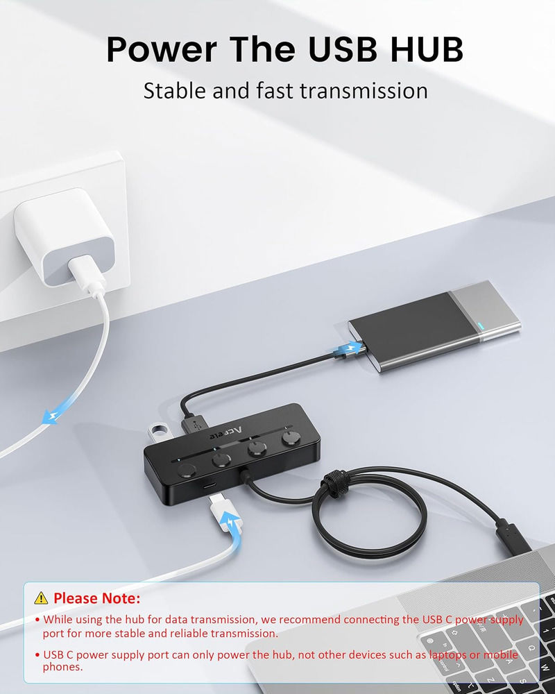 Aceele USB C Hub - 4-Port USB 3.0 Adapter for Enhanced Connectivity