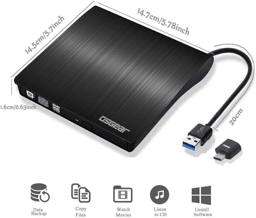 Ultra Slim USB 3.0 External CD/DVD RW Drive, Black