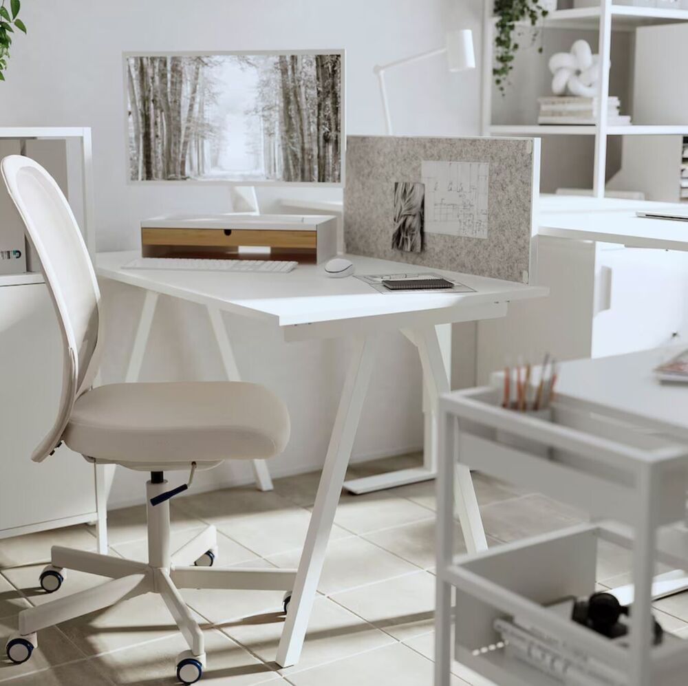 Ikea ELLOVEN Monitor Stand with Storage Drawer - White