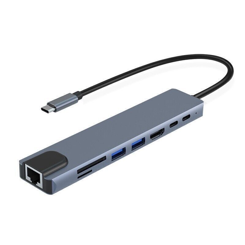 8-in-1 USB-C Hub Adapter with 4K HDMI, Ethernet, and USB Ports