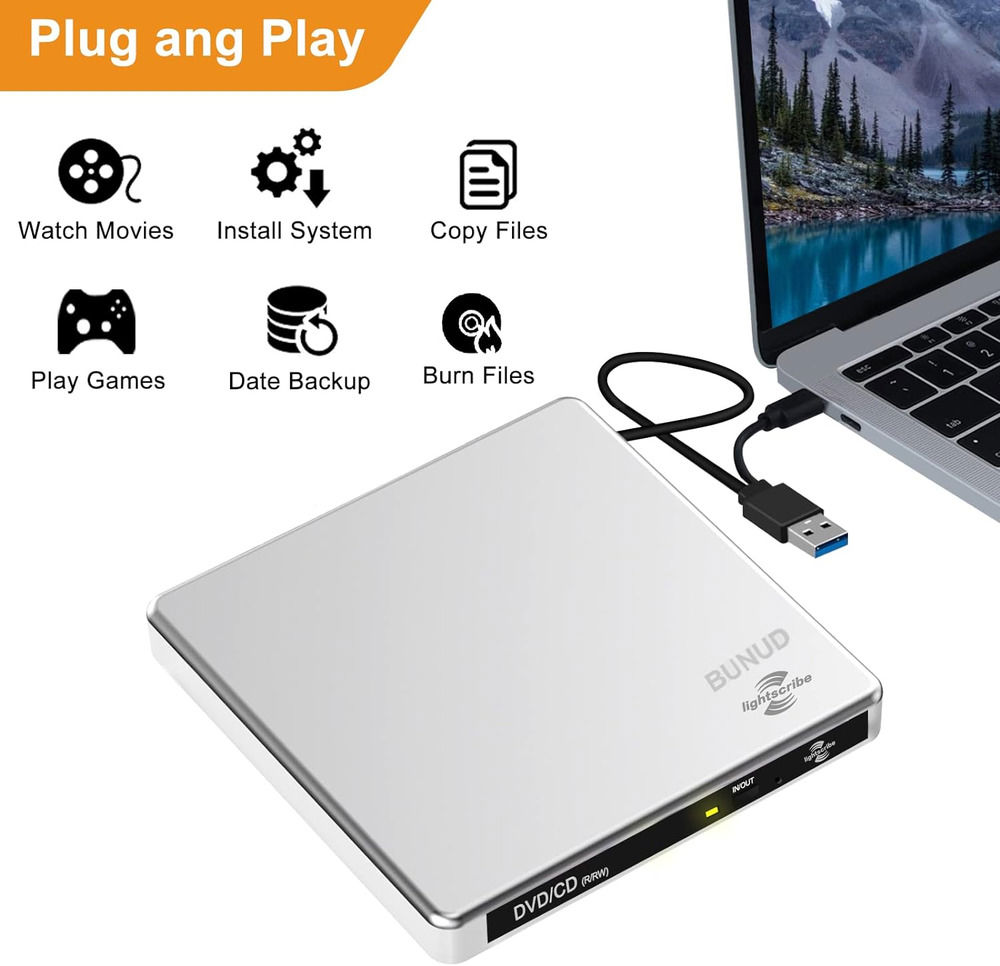 Enhanced Portable Lightscribe CD/DVD Burner with External Drive