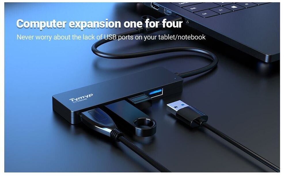4-Port USB 3.0 Hub with USB-C Adapter for Enhanced Connectivity