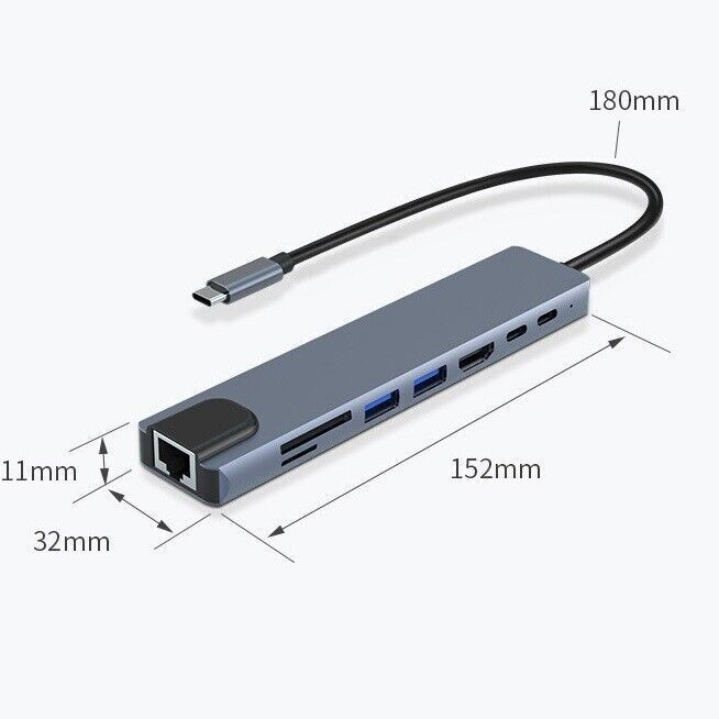 8-in-1 USB-C Hub Adapter with 4K HDMI, Ethernet, and USB Ports