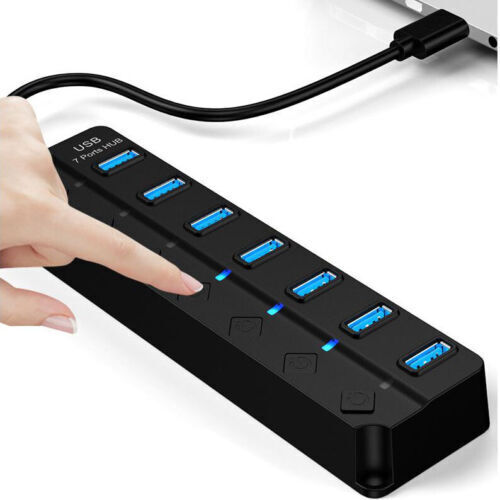 7-Port USB 3.0 Hub Splitter Adapter - Ultra-Fast Data Transfer and Charging Station