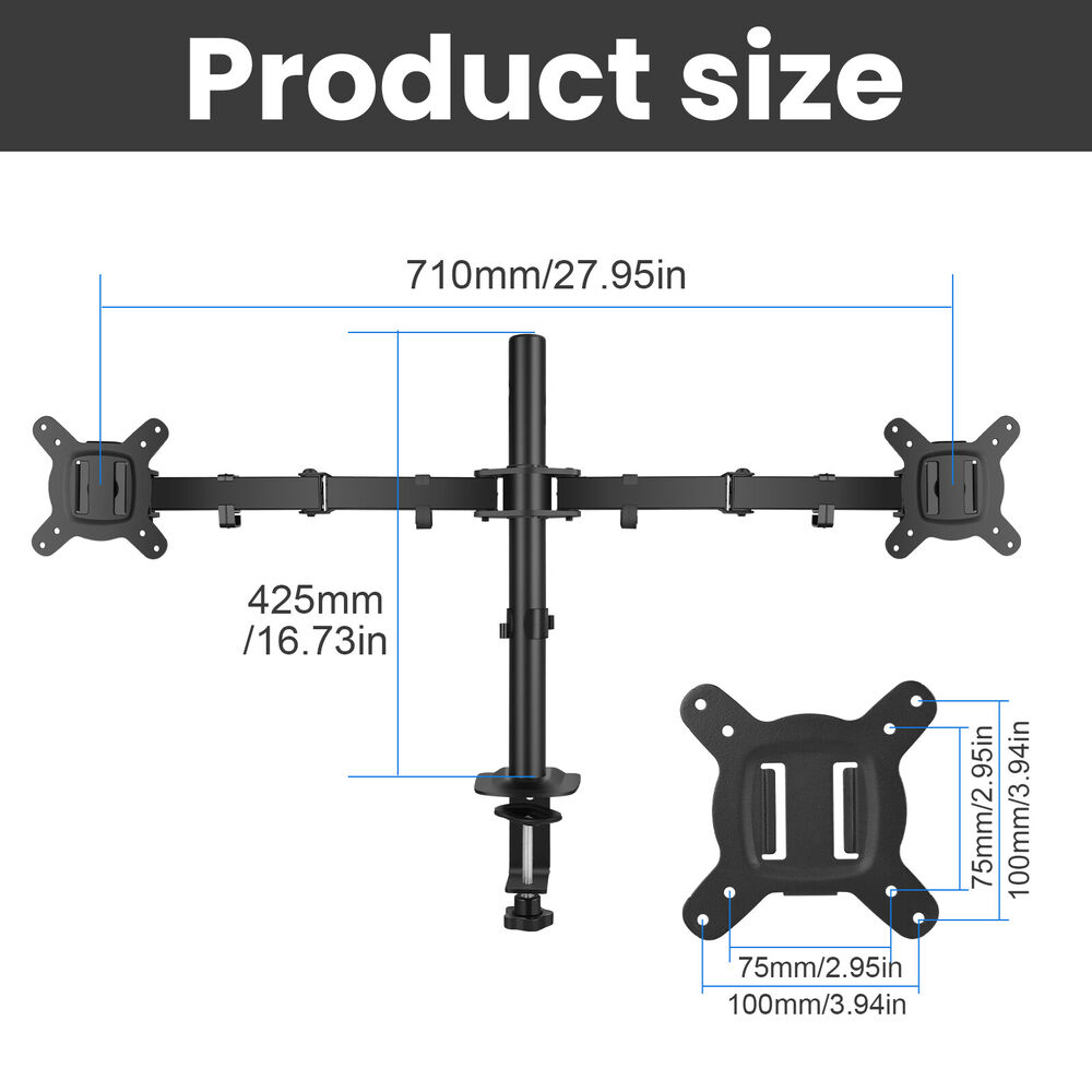 Ergonomic Dual Monitor Stand - Adjustable and Versatile for 13" to 27" Screens