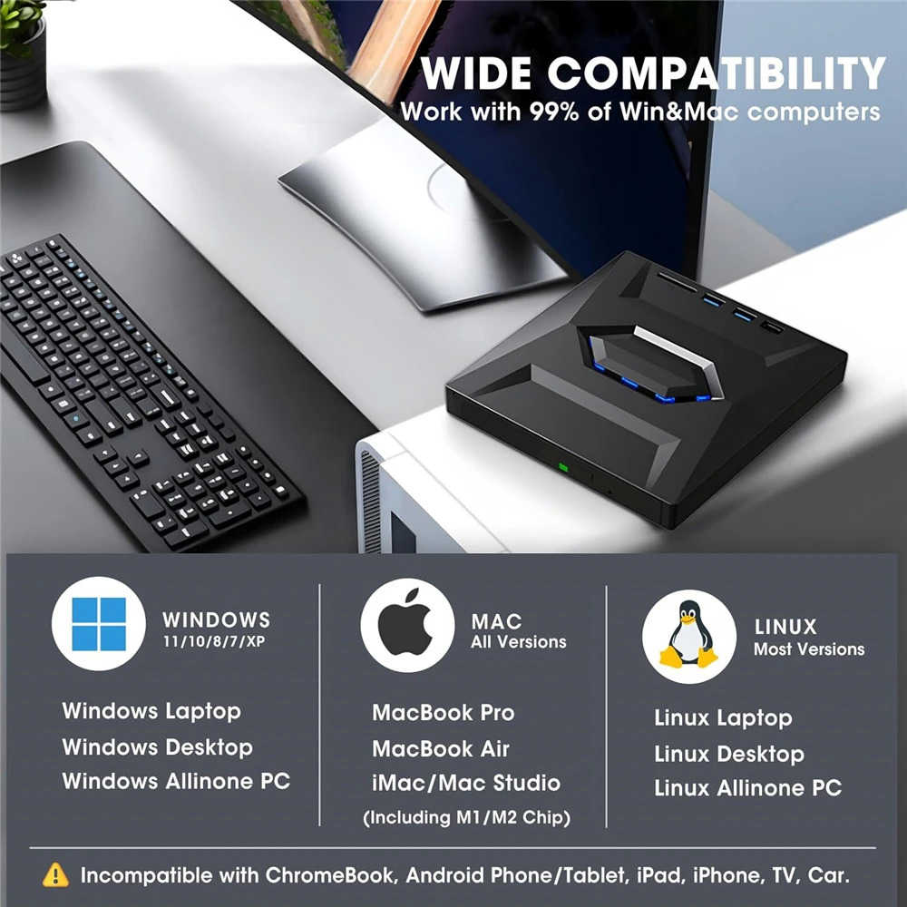 Ultra-Fast USB 3.0 External CD/DVD Drive for Enhanced Multimedia