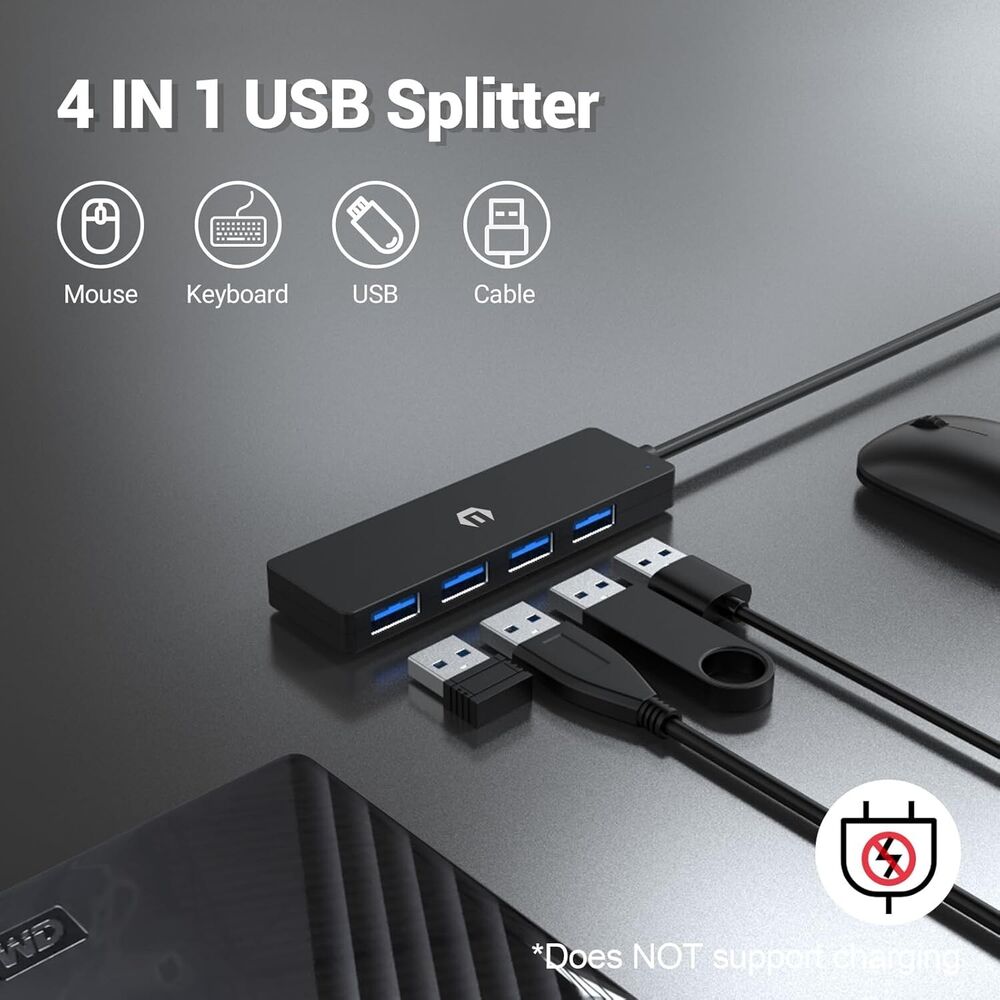 4-Port USB 3.0 Hub with USB-C Adapter for Enhanced Connectivity