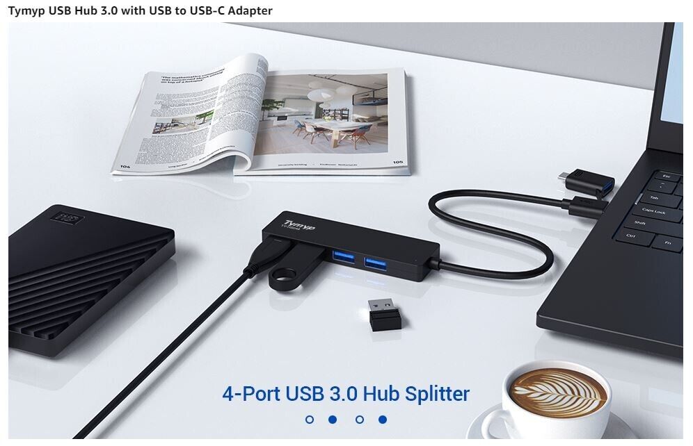 4-Port USB 3.0 Hub with USB-C Adapter for Enhanced Connectivity