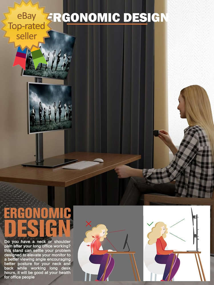 Ergonomic Vertical Dual Monitor Stand - Optimize Your Workspace