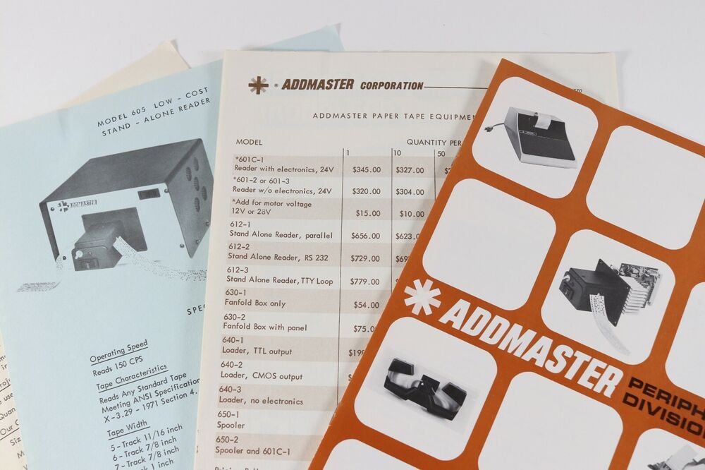 1978 Addmaster Vintage Peripheral Printers & Paper Sales Brochure Catalog