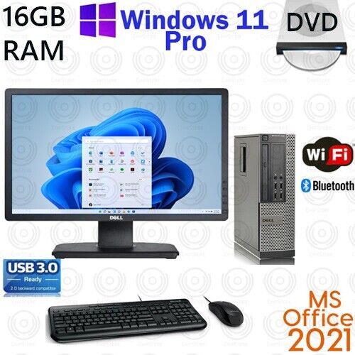 Windows 11 Dell i3 Desktop PC with 16GB RAM, 1TB HDD, 20" LCD, WiFi