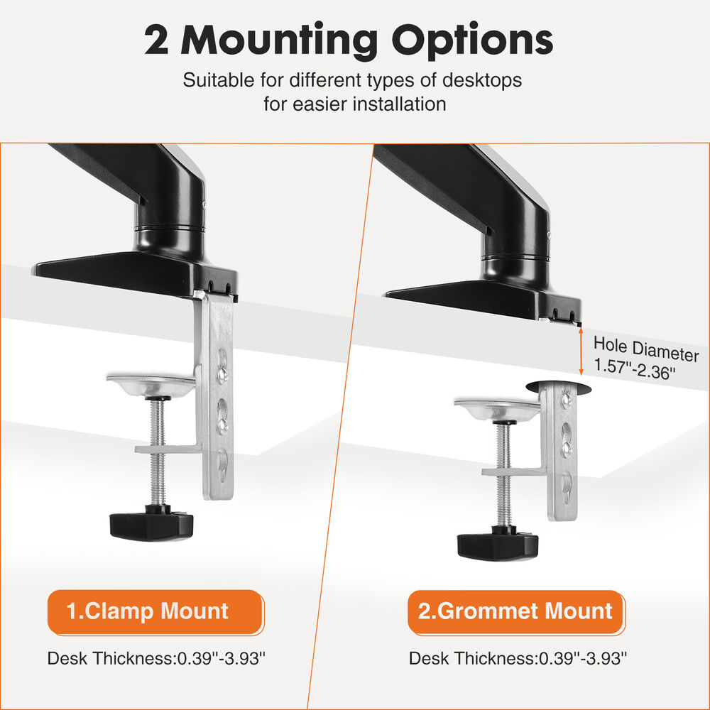 Ergonomic Gas Spring Single Monitor Stand with VESA Mount