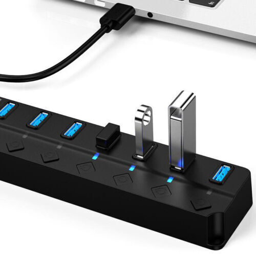 7-Port USB 3.0 Hub Splitter Adapter - Ultra-Fast Data Transfer and Charging Station
