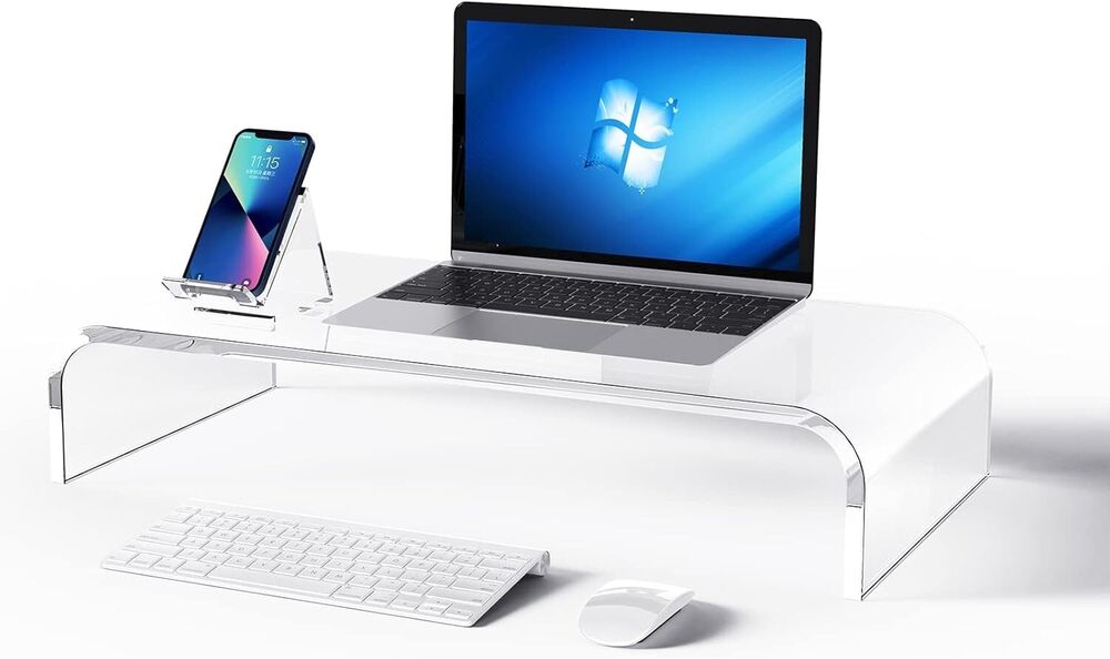 Ergonomic Acrylic Monitor Stand with Integrated Desk Organizer