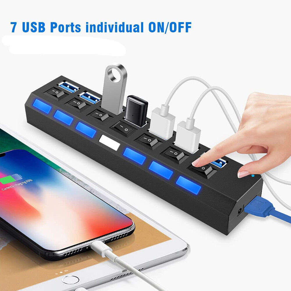 7-Port USB 3.0 Hub with Individual Switches and AC Power
