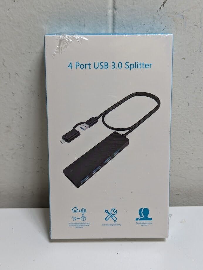 4-Port USB 3.0 Hub with USB-C Adapter for Enhanced Connectivity