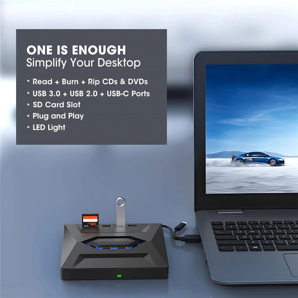 Ultra-Fast USB 3.0 External CD/DVD Drive for Enhanced Multimedia