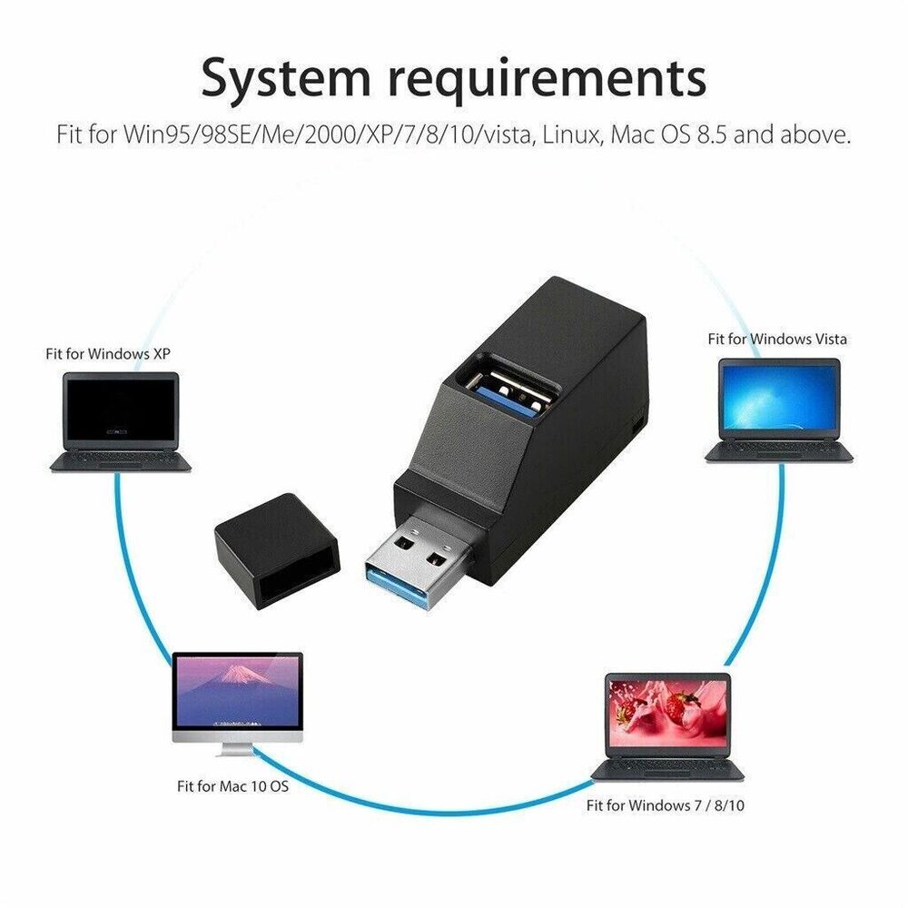3 Port USB 3.0 Hub - High-Speed Data Transfer for Multiple Devices